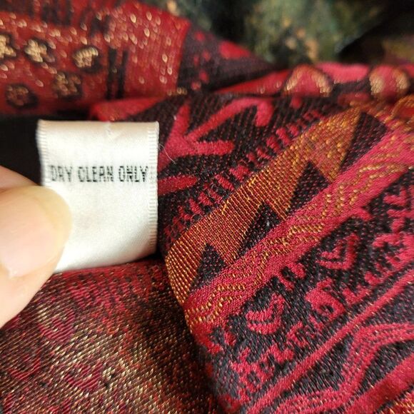 Vintage 80's Chico's Blazer Silk Duster Fashion Trench Red Metallic Print Size 1 - Picture 12 of 12